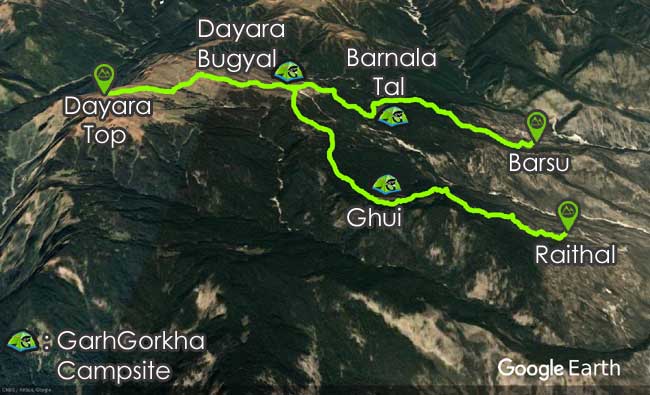 exclusive image map of dayara bugyal trek